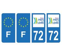 HADEXIA Set of 4 Self-Adhesive Number Plate Registration Stickers Department 72 Sarthe Region Pays de La Loire & F France Europe