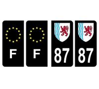 HADEXIA Set of 4 Self-Adhesive Number Plate Registration Stickers for Car Department 87 Haute-Vienne Region Nouvelle Aquitaine Logo Black Colour & F France Europe