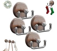 Hadghdf Multi-Functional Wood Grain Suction Cup Hook, Aizan Multi Functional Wood Grain Suction Cup Hook, No Drill Shower Curtain Hooks, for Bathroom Kitchen Tile Glass and Christmas Wreath (4PC)