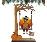 Hadghdf Swingin' Thanksgiving Turkey Decor, Hand-Painted Wooden Wreath, With Colorful Wings And Gobble 'til You Wobble Sign, Thanksgiving Wooden Turkey Decor, For Party, Home, Indoor Kitchen (1PCS)