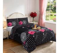 Hadi London 3 Piece Printed Duvet Cover Set with Pillowcases, Reversible Floral Microfibre Bedding Set, Soft Breathable Quilt Cover with Zipper Closure (Midnight Bloom, KING)