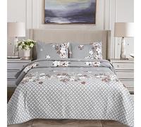 Hadi London 3Pcs Patchwork Quilted Bedspreads with 2 Shams | Reversible Floral Print | Lightweight Quilt Comfort | Fits Double and King Size Beds 220x240cm | 30 Unique Designs (MILAN-123)