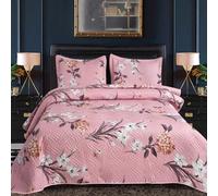 Hadi London 3Pcs Patchwork Quilted Bedspreads with 2 Shams | Reversible Floral Print | Lightweight Quilt Comfort | Fits Double and King Size Beds 220x240cm | 30 Unique Designs (MILAN-111)
