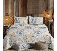 Hadi London 3Pcs Patchwork Quilted Bedspreads with 2 Shams | Reversible Floral Print | Lightweight Quilt Comfort | Fits Double and King Size Beds 220x240cm | 30 Unique Designs (MILAN-104)