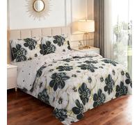 Hadi London 4 PCS 3D Printed Bedding Set with Fitted Sheet Pillowcases Soft Microfiber Duvet Cover Set Luxury Printed Quilt Cover for Single Double King Super King (Midnight Bloom 3D, SUPER KING)