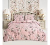 Hadi London 4 Piece Bedding Set Duvet Cover Fitted Sheet with Pillow Cases Soft Brushed Microfibre Printed Complete Bed Sets in Single Double and King Size (Floral Pink, Super King)