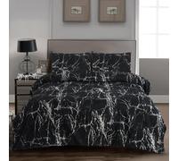 Hadi London 4 Piece Bedding Set Duvet Cover Fitted Sheet with Pillow Cases Soft Brushed Microfibre Printed Complete Bed Sets in Single Double and King Size (Marble Black, Super King)