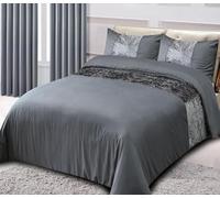Hadi London Crushed Velvet Panel Duvet Cover Bedding Set - Ultra Soft & Breathable - Luxury Comforter Set with Pillowcases - Single, Double, King Sizes (CHARCOAL-GREY, KING)