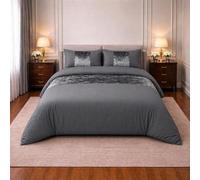 Hadi London Crushed Velvet Panel Duvet Cover Bedding Set with Pillowcases - Ultra Soft & Breathable - Luxury Comforter Set - Charcoal-Grey, Double