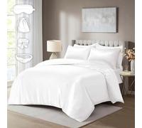 Hadi London Luxury 10 PCS Satin Complete Bedding Set with Duvet Cover, Fitted Sheet, Pillowcases, Eye Mask, Hair Band, Hair Cap & Pouch | Single Double King Super King (White, Super King)