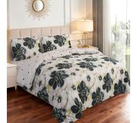 Hadi London Luxury 4 Piece Bedding Set - Duvet Cover, Fitted Sheet & 2 Pillowcases | Wrinkle-Free, Fade Resistant - Floral & Check Designs (Midnight Bloom 3D, KING)