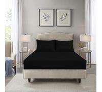 HADI LONDON Microfibre Fitted Sheet Single Double King and Super King - 16 inch (40 cm) Extra Deep Pocket Soft Plain Dyed Brushed Shrinkage and Fade Resistant Bed Sheet (Black, King)