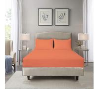 HADI LONDON Microfibre Fitted Sheet Single Double King and Super King - 16 inch (40 cm) Extra Deep Pocket Soft Plain Dyed Brushed Shrinkage and Fade Resistant Bed Sheet (Orange, Super King)