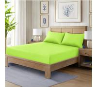 HADI LONDON Polycotton Fitted Sheets for Single Double King Super King Size Bed Plain Dyed 25 cm Extra Deep Fitted Sheet Cover with 200 Thread Count and Elasticated Edges (Lime-Green, King)