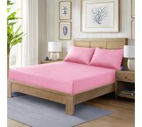 HADI LONDON Polycotton Fitted Sheets for Single Double King Super King Size Bed Plain Dyed 25 cm Extra Deep Fitted Sheet Cover with 200 Thread Count and Elasticated Edges (Baby-Pink, Super King)