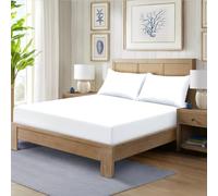 HADI LONDON Polycotton Fitted Sheets for Single Double King Super King Size Bed Plain Dyed 25 cm Extra Deep Fitted Sheet Cover with 200 Thread Count and Elasticated Edges (White, Double)