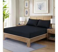 HADI LONDON Polycotton Fitted Sheets for Single Double King Super King Size Bed Plain Dyed 25 cm Extra Deep Fitted Sheet Cover with 200 Thread Count and Elasticated Edges (Black, Single)