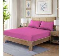 HADI LONDON Polycotton Fitted Sheets for Single Double King Super King Size Bed Plain Dyed 25 cm Extra Deep Fitted Sheet Cover with 200 Thread Count and Elasticated Edges (Fuchsia-Pink, King)