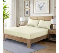 HADI LONDON Polycotton Fitted Sheets for Single Double King Super King Size Bed Plain Dyed 25 cm Extra Deep Fitted Sheet Cover with 200 Thread Count and Elasticated Edges (Cream, Single)