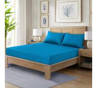 HADI LONDON Polycotton Fitted Sheets for Single Double King Super King Size Bed Plain Dyed 25 cm Extra Deep Fitted Sheet Cover with 200 Thread Count and Elasticated Edges (Teal, King)