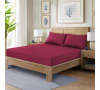 HADI LONDON Polycotton Fitted Sheets for Single Double King Super King Size Bed Plain Dyed 25 cm Extra Deep Fitted Sheet Cover with 200 Thread Count and Elasticated Edges (Burgundy, Single)