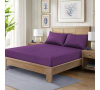 HADI LONDON Polycotton Fitted Sheets for Single Double King Super King Size Bed Plain Dyed 25 cm Extra Deep Fitted Sheet Cover with 200 Thread Count and Elasticated Edges (Plum, Super King)