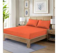 HADI LONDON Polycotton Fitted Sheets for Single Double King Super King Size Bed Plain Dyed 25 cm Extra Deep Fitted Sheet Cover with 200 Thread Count and Elasticated Edges (Orange, King)