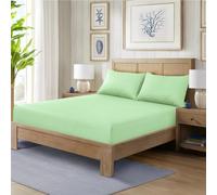 HADI LONDON Polycotton Fitted Sheets for Single Double King Super King Size Bed Plain Dyed 25 cm Extra Deep Fitted Sheet Cover with 200 Thread Count and Elasticated Edges (Mint-Green, Double)