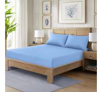 HADI LONDON Polycotton Fitted Sheets for Single Double King Super King Size Bed Plain Dyed 25 cm Extra Deep Fitted Sheet Cover with 200 Thread Count and Elasticated Edges (Sky-Blue, Double)