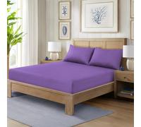 HADI LONDON Polycotton Fitted Sheets for Single Double King Super King Size Bed Plain Dyed 25 cm Extra Deep Fitted Sheet Cover with 200 Thread Count and Elasticated Edges (Purple, Double)
