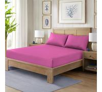 HADI LONDON Polycotton Fitted Sheets for Single Double King Super King Size Bed Plain Dyed 25 cm Extra Deep Fitted Sheet Cover with 200 Thread Count and Elasticated Edges (Fuchsia-Pink, Super King)