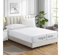 HADI LONDON Polycotton Fitted Sheets for Single Double King Super King Size Bed Plain Dyed 40 cm Extra Deep Fitted Sheet Cover with 200 Thread Count and Elasticated Edges (White, King)