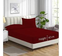 HADI LONDON Polycotton Fitted Sheets for Single Double King Super King Size Bed Plain Dyed 40 cm Extra Deep Fitted Sheet Cover with 200 Thread Count and Elasticated Edges (Red, King)