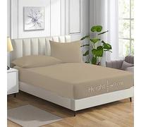 HADI LONDON Polycotton Fitted Sheets for Single Double King Super King Size Bed Plain Dyed 40 cm Extra Deep Fitted Sheet Cover with 200 Thread Count and Elasticated Edges (Mocha, Double)