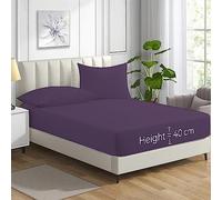 HADI LONDON Polycotton Fitted Sheets for Single Double King Super King Size Bed Plain Dyed 40 cm Extra Deep Fitted Sheet Cover with 200 Thread Count and Elasticated Edges (Purple, Single)