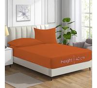 HADI LONDON Polycotton Fitted Sheets for Single Double King Super King Size Bed Plain Dyed 40 cm Extra Deep Fitted Sheet Cover with 200 Thread Count and Elasticated Edges (Orange, Single)