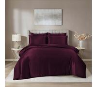 Hadi London Satin Silk 6 Piece Complete Bedding Set with Silky Deep Fitted Sheet Reversible Duvet Cover Comforter & 4 Pillowcases for Single Double King Super King Size Bed (Burgundy, Single)