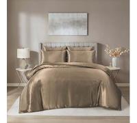 Hadi London Satin Silk 6 Piece Complete Bedding Set with Silky Deep Fitted Sheet Reversible Duvet Cover Comforter & 4 Pillowcases for Single Double King Super King Size Bed (Mink, Double)