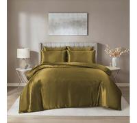 Hadi London Satin Silk 6 Piece Complete Bedding Set with Silky Deep Fitted Sheet Reversible Duvet Cover Comforter & 4 Pillowcases for Single Double King Super King Size Bed (Gold, King)