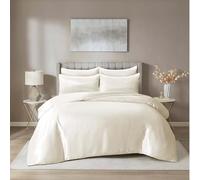 Hadi London Satin Silk 6 Piece Complete Bedding Set with Silky Deep Fitted Sheet Reversible Duvet Cover Comforter & 4 Pillowcases for Single Double King Super King Size Bed (Cream, Super King)
