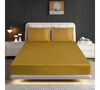 Hadi London Silk Satin Fitted Sheet Set with 2 pillowcases - Extra Deep 40cm Ultra-Soft, Available in Single, Double, King | Luxurious White Bedding and Multiple Colors (DULL-GOLD, DOUBLE)