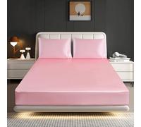Hadi London Silk Satin Fitted Sheet Set with 2 pillowcases - Extra Deep 40cm Ultra-Soft, Available in Single, Double, King | Luxurious White Bedding and Multiple Colors (BABY-PINK, KING)