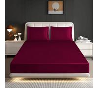 Hadi London Silk Satin Fitted Sheet Set with 2 pillowcases - Extra Deep 40cm Ultra-Soft, Available in Single, Double, King | Luxurious White Bedding and Multiple Colors (BURGUNDY, KING)