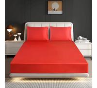Hadi London Silk Satin Fitted Sheet Set with 2 pillowcases - Extra Deep 40cm Ultra-Soft, Available in Single, Double, King | Luxurious White Bedding and Multiple Colors (RED, KING)