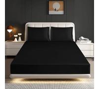 Hadi London Silk Satin Fitted Sheet Set with 2 pillowcases - Extra Deep 40cm Ultra-Soft, Available in Single, Double, King | Luxurious White Bedding and Multiple Colors (BLACK, DOUBLE)