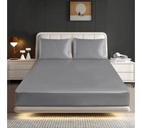 Hadi London Silk Satin Fitted Sheet Set with 2 pillowcases - Extra Deep 40cm Ultra-Soft, Available in Single, Double, King | Luxurious White Bedding and Multiple Colors (SILVER, KING)