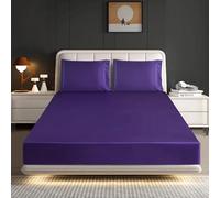 Hadi London Silk Satin Fitted Sheet Set with 2 pillowcases - Extra Deep 40cm Ultra-Soft, Available in Single, Double, King | Luxurious White Bedding and Multiple Colors (AUBERGINE, KING)