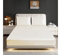 Hadi London Silk Satin Fitted Sheet Set with 2 pillowcases - Extra Deep 40cm Ultra-Soft, Available in Single, Double, King | Luxurious White Bedding and Multiple Colors (CREAM, DOUBLE)