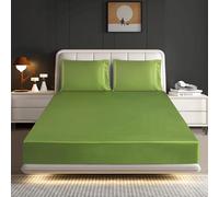 Hadi London Silk Satin Fitted Sheet Set with 2 pillowcases - Extra Deep 40cm Ultra-Soft, Available in Single, Double, King | Luxurious White Bedding and Multiple Colors (OLIVE-GREEN, SINGLE)