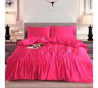 Hadi London Slik Satin Duvet Cover Sets - Luxurious Bedding with Zip Fastening - Soft and Breathable Quilt Cover with 2 Pillowcases - Available in Single, Double, and King Sizes (FUCHSIA, SINGLE)
